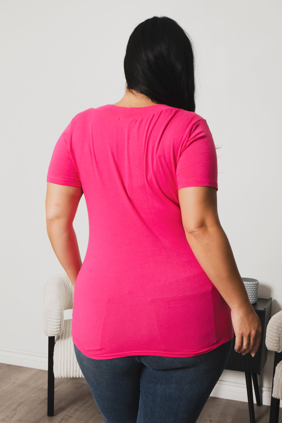 Ambiance Tops Plus Size Perfect V Tee - Fuchsia