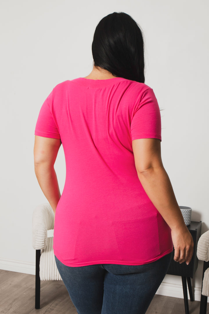 Ambiance Tops Plus Size Perfect V Tee - Fuchsia