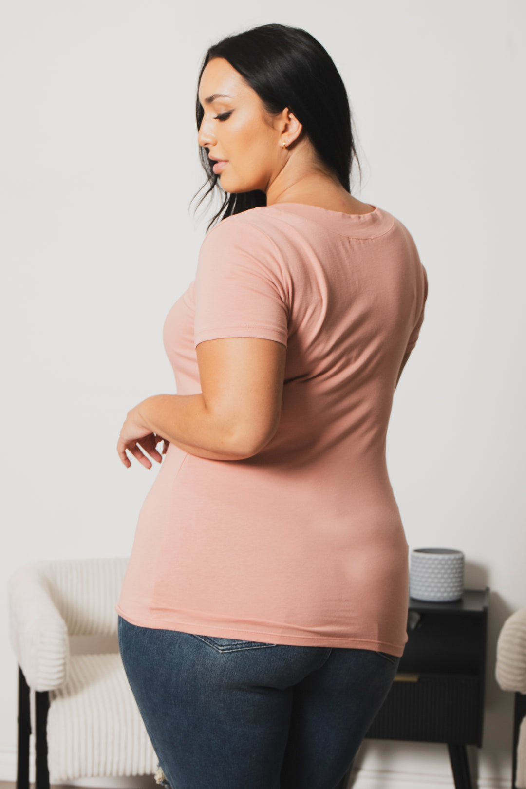 Ambiance Tops Plus Size Perfect V Tee - Mauve
