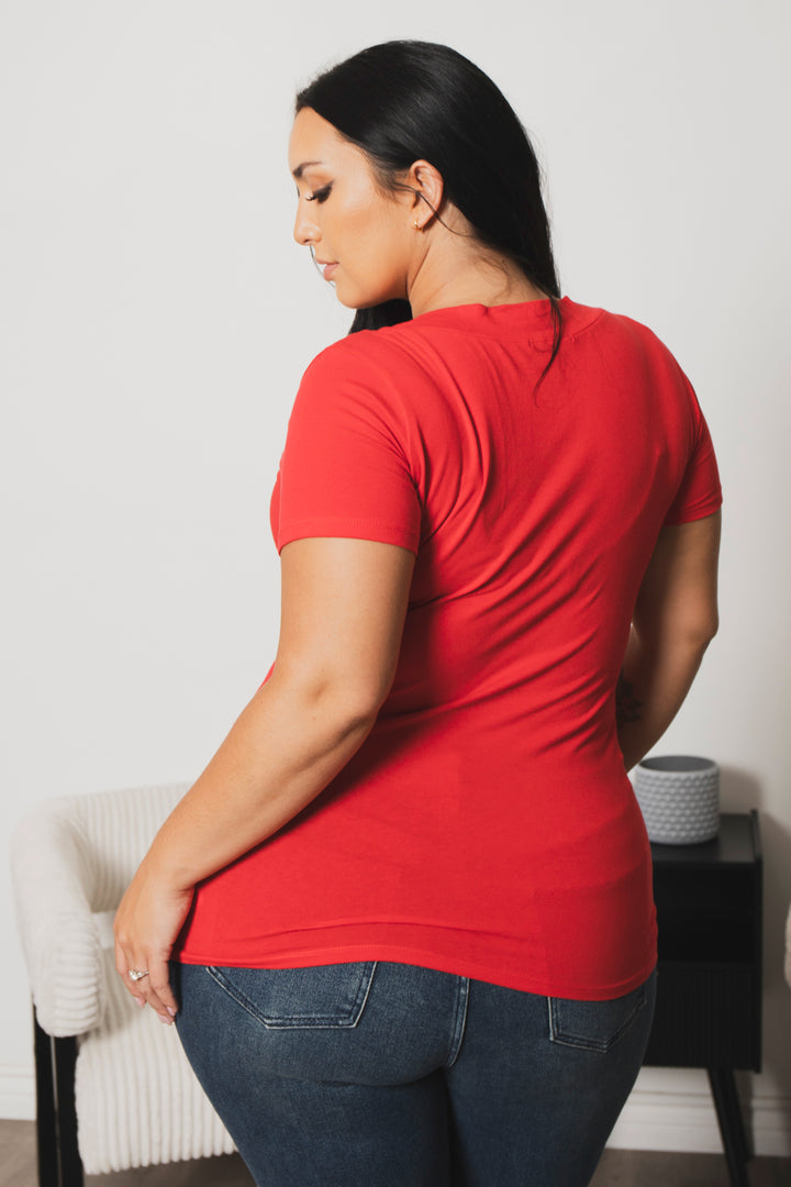 Ambiance Tops Plus Size Perfect V Tee - Red