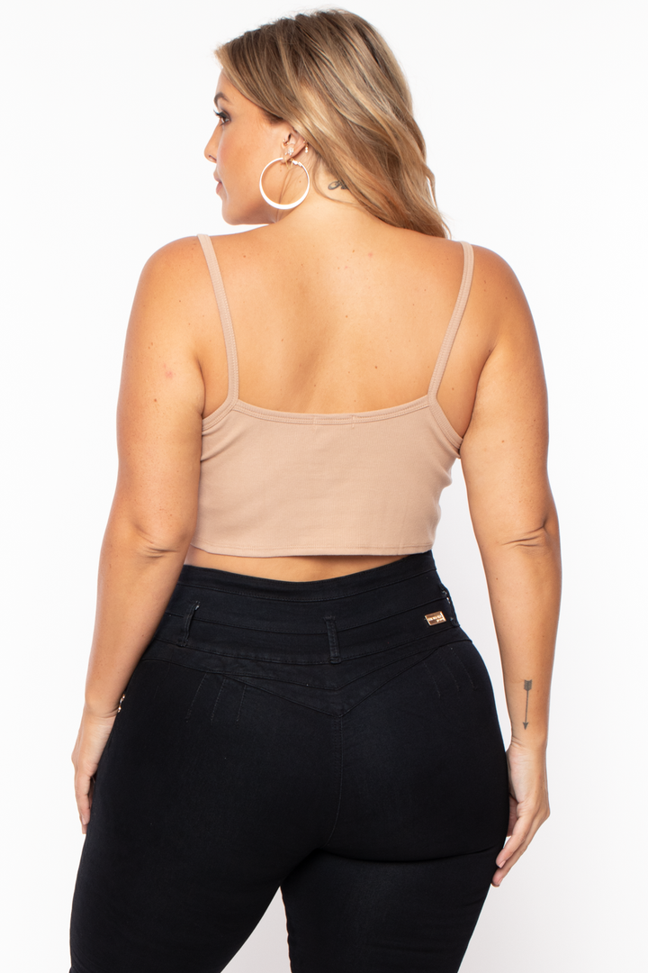 Curvy Sense Tops Plus Size Pointy Ribbed Cami Top - Mocha