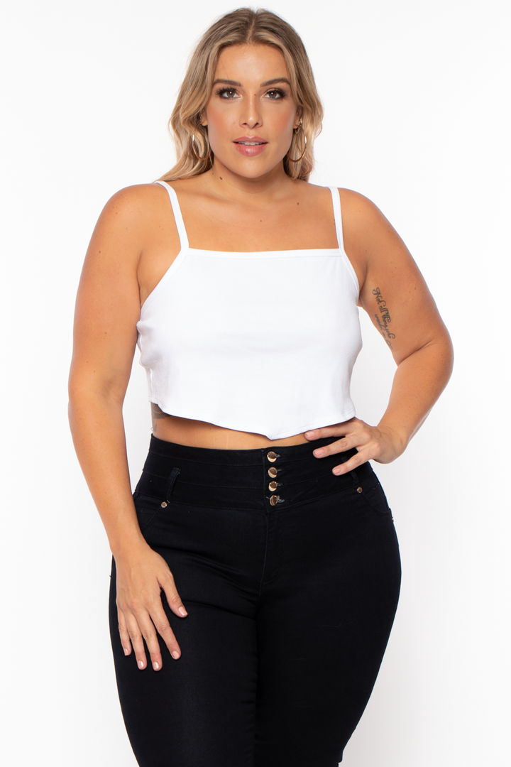 Curvy Sense Tops 1X / White Plus Size Pointy Ribbed Cami Top - White