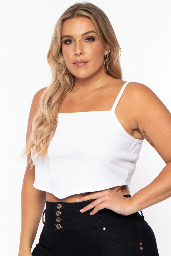 Curvy Sense Tops Plus Size Pointy Ribbed Cami Top - White