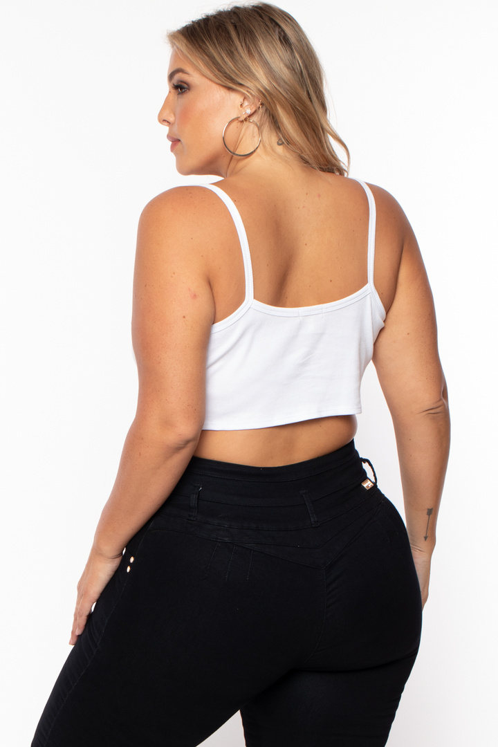 Curvy Sense Tops Plus Size Pointy Ribbed Cami Top - White