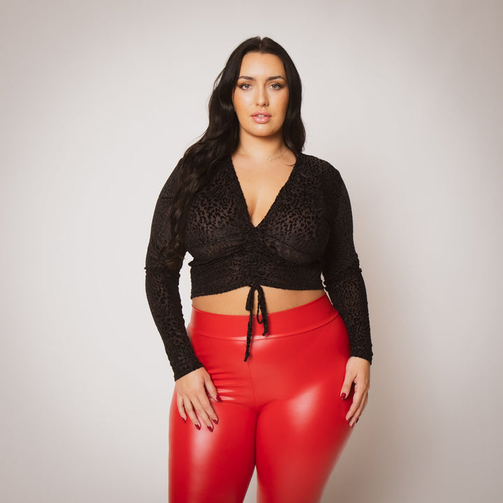 D ROCK Tops Plus Size Rhea Crop  Top - Black
