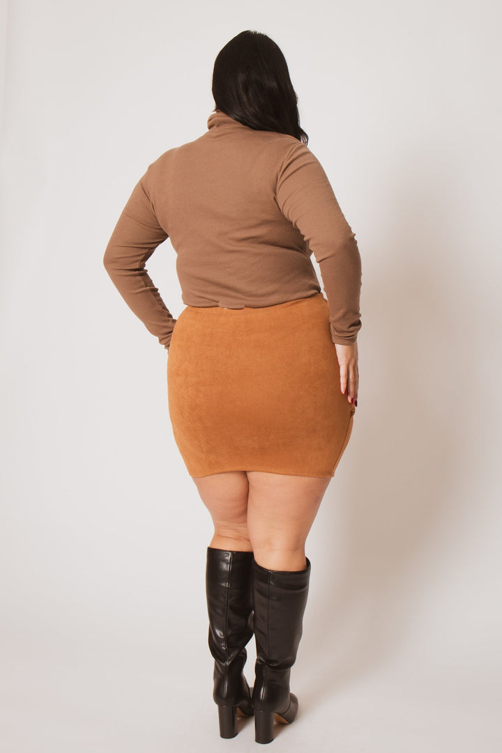Ambiance Tops Plus Size Ribbed Turtleneck Top - Mocha