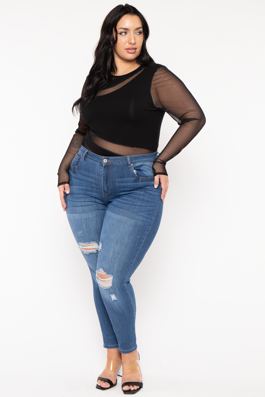 Curvy Sense Tops Plus Size Rica Asymmetric Bodysuit- Black