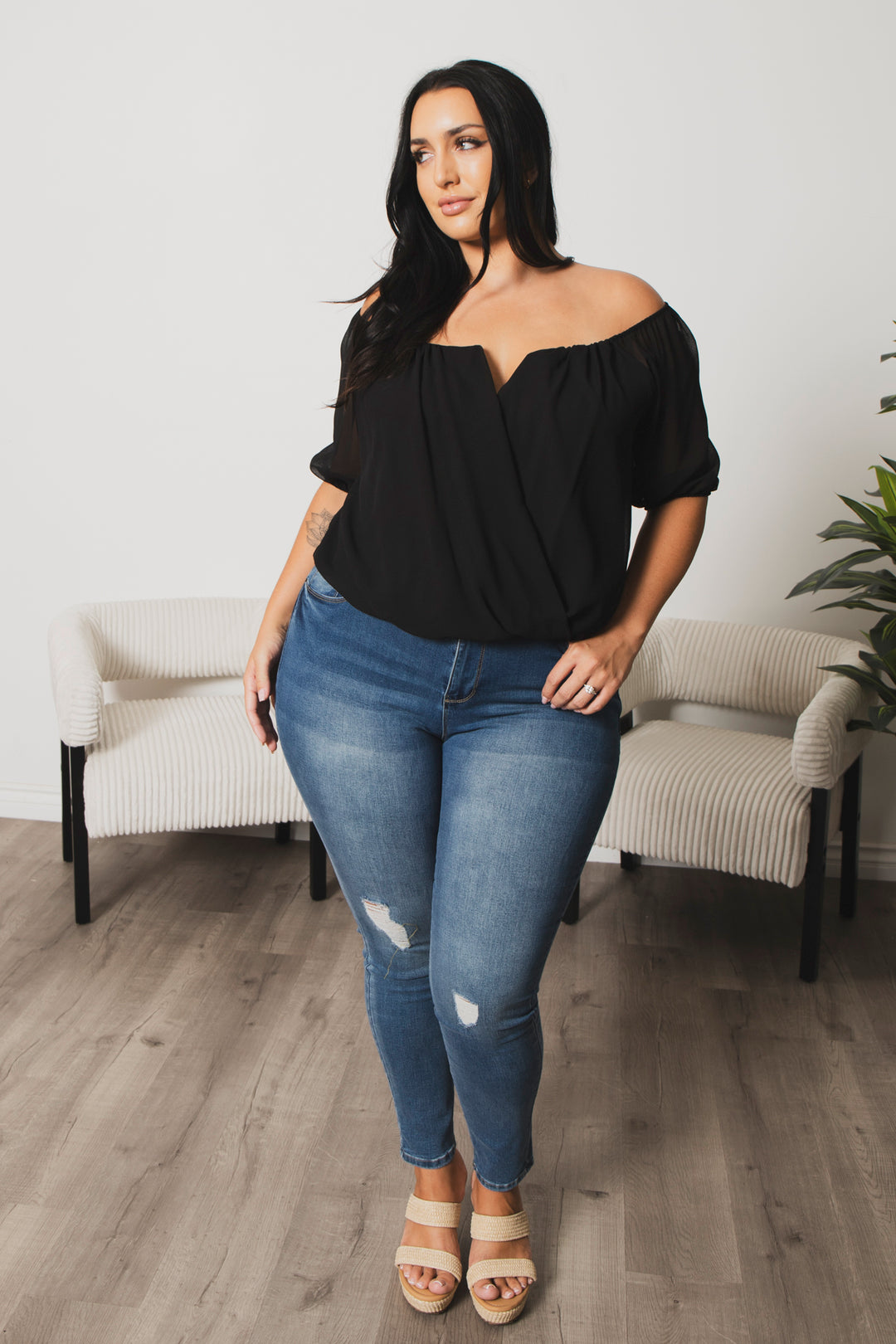 Blue Leopard Tops Plus Size Sapphire Breeze Top  - Black
