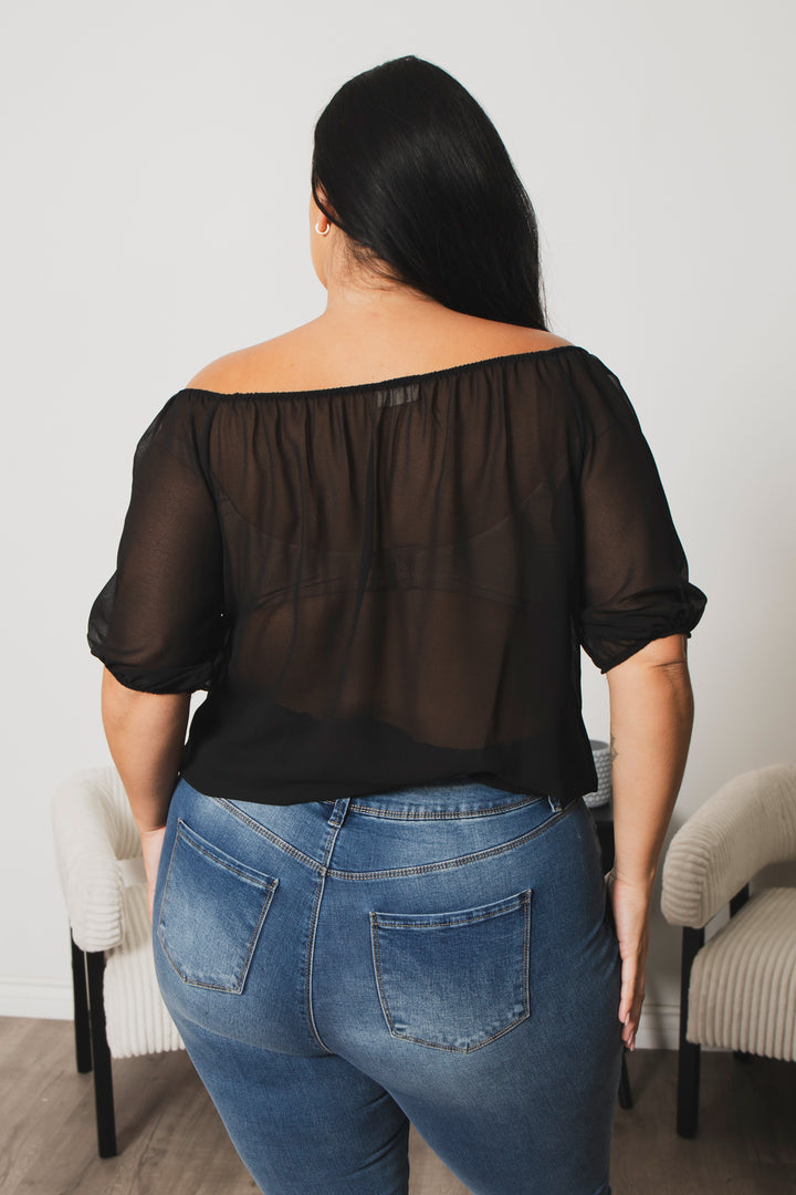 Blue Leopard Tops Plus Size Sapphire Breeze Top  - Black