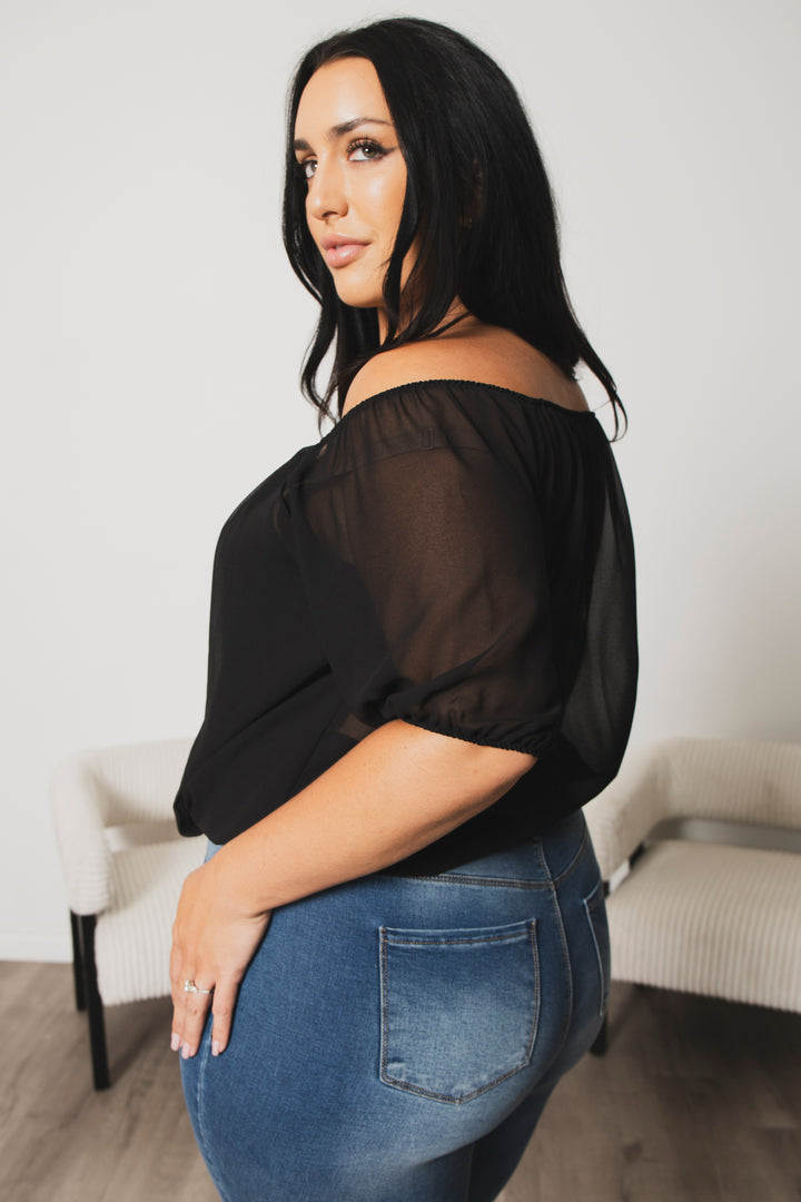 Blue Leopard Tops Plus Size Sapphire Breeze Top  - Black