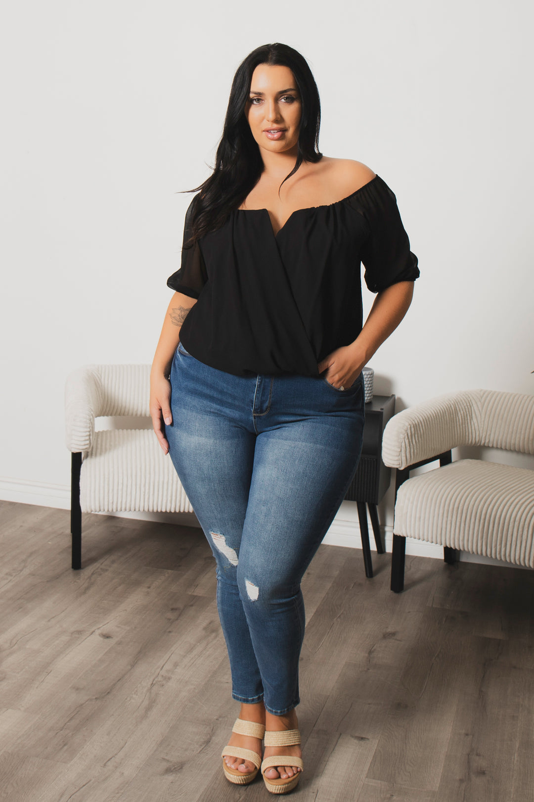 Blue Leopard Tops Plus Size Sapphire Breeze Top  - Black