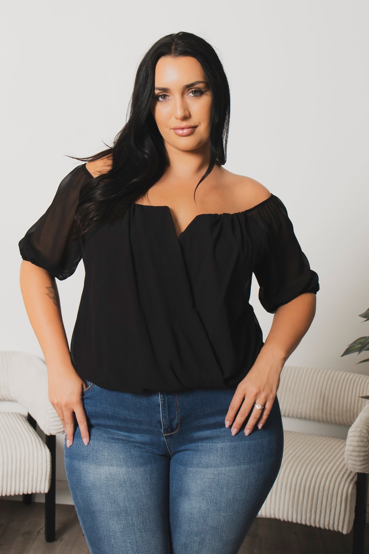 Women's Plus Size Sapphire Breeze Top - Black - Curvy Sense