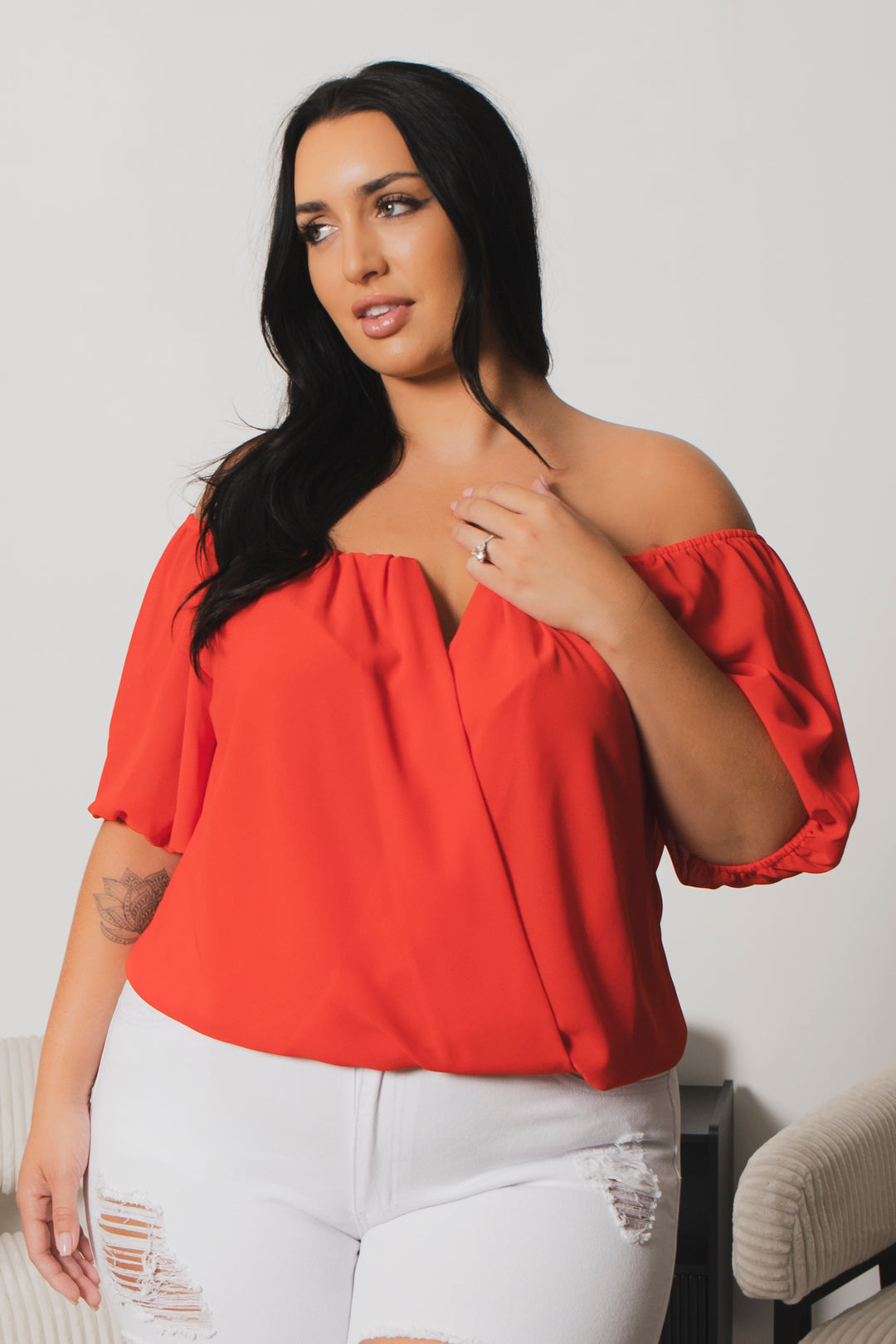 Blue Leopard Tops Plus Size Sapphire Breeze Top  - Red