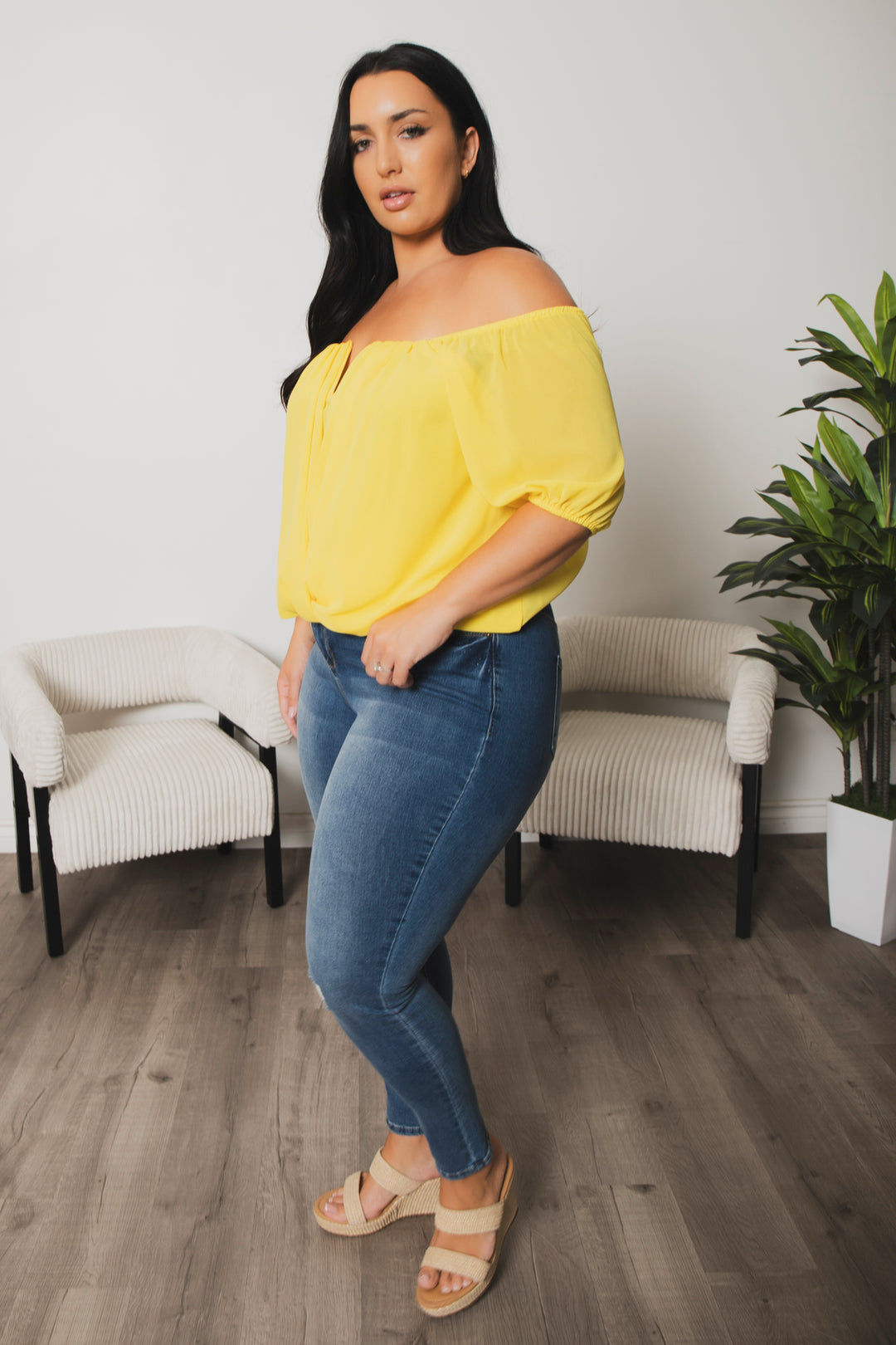 Blue Leopard Tops Plus Size Sapphire Breeze Top  - Yellow
