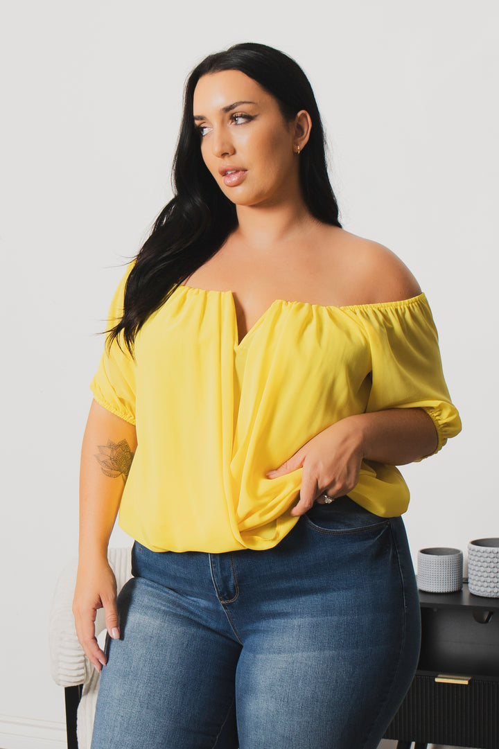 Blue Leopard Tops Plus Size Sapphire Breeze Top  - Yellow