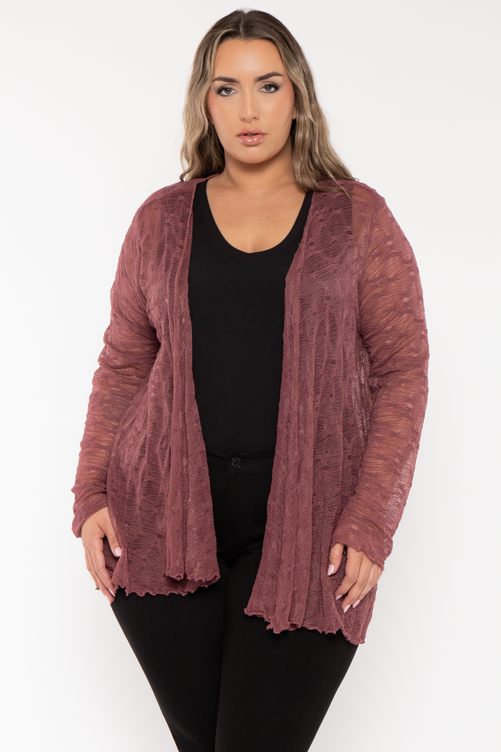 CULTURE CODE Tops Plus Size Scarlet  Lace Cardigan  - Berry