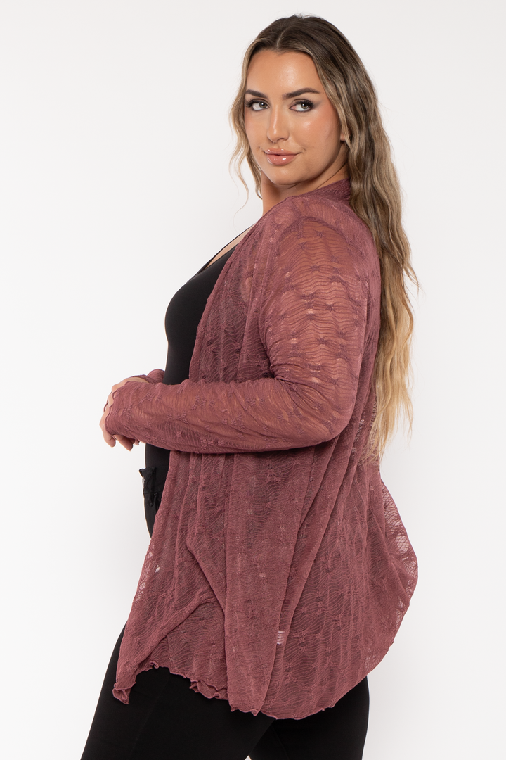 CULTURE CODE Tops Plus Size Scarlet  Lace Cardigan  - Berry