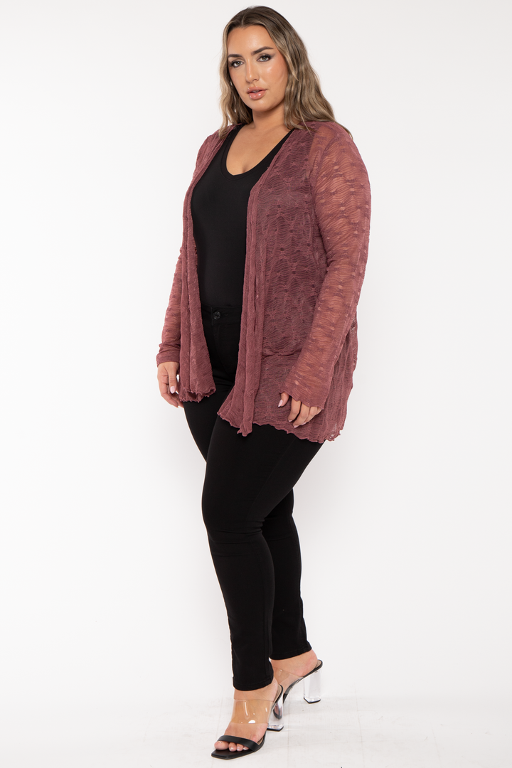 CULTURE CODE Tops Plus Size Scarlet  Lace Cardigan  - Berry