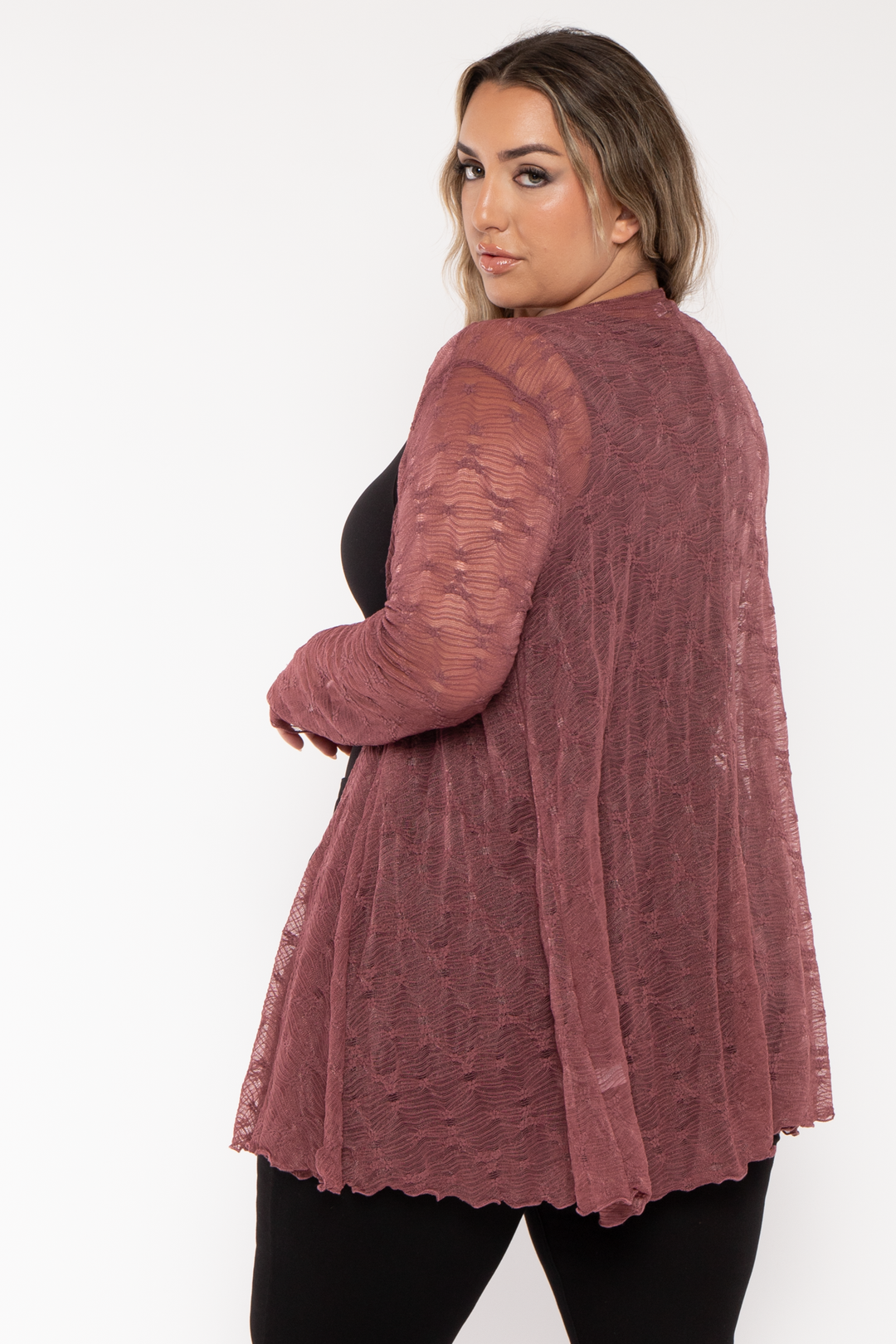 CULTURE CODE Tops Plus Size Scarlet  Lace Cardigan  - Berry