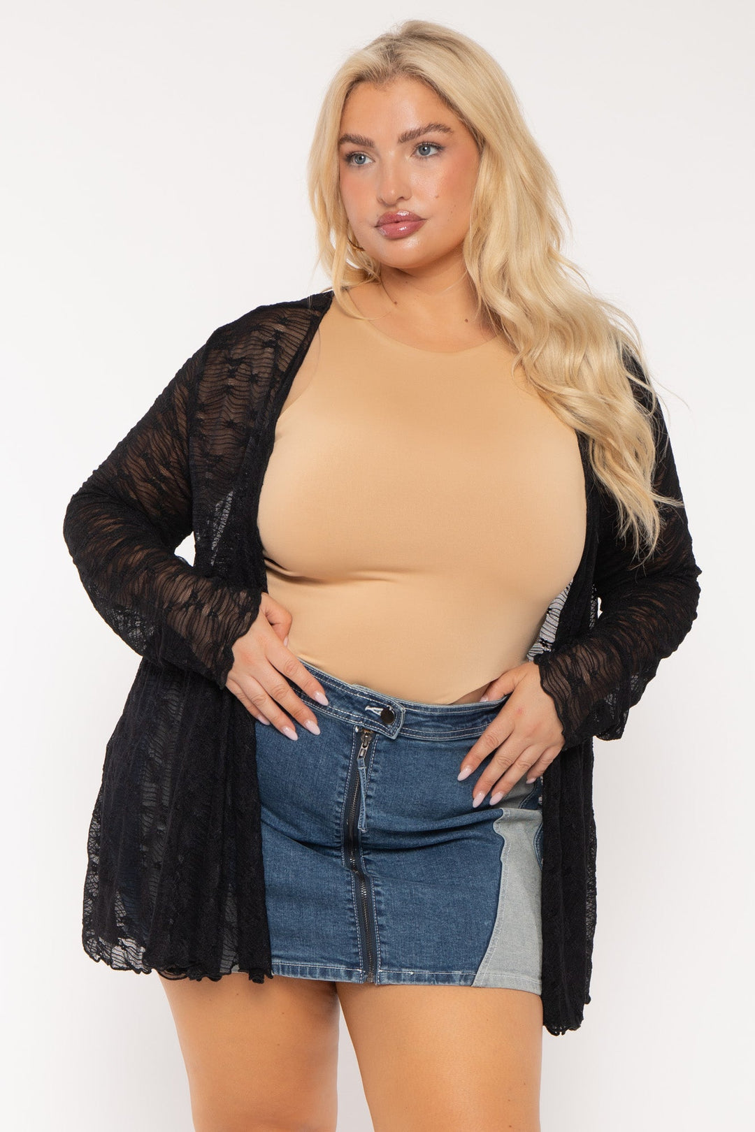 CULTURE CODE Tops Plus Size Scarlet  Lace Cardigan  - Black