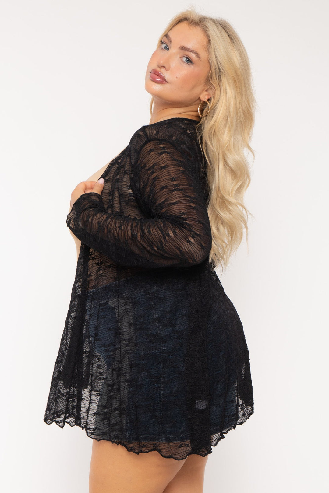 CULTURE CODE Tops Plus Size Scarlet  Lace Cardigan  - Black