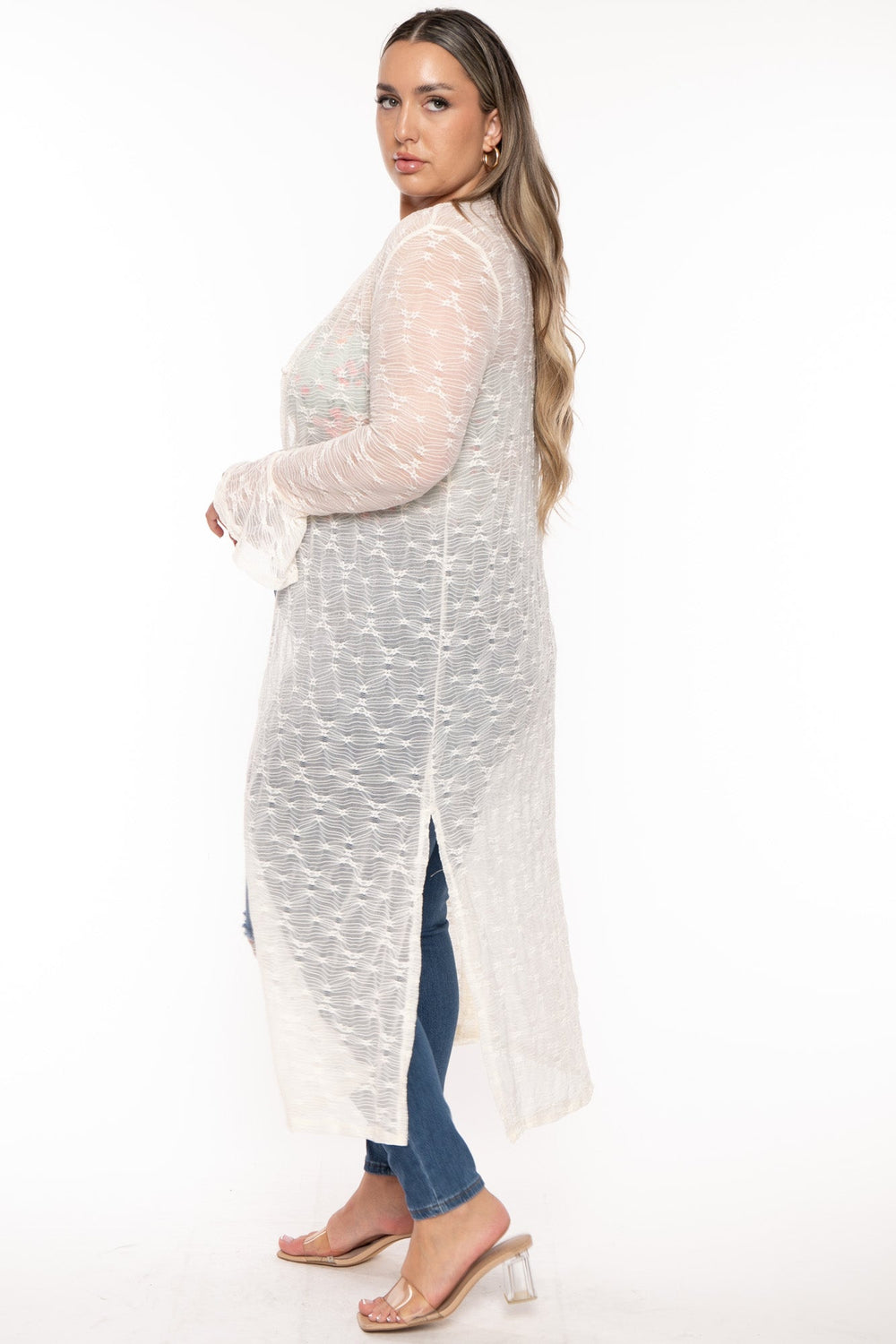 CULTURE CODE Tops Plus Size Scarlet Lace Flare Duster  - Ivory