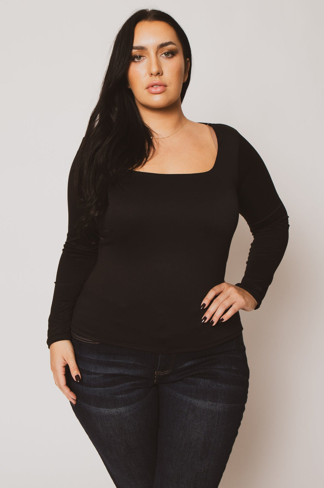 Blue Leopard Tops Plus Size Sleek Square Top - Black