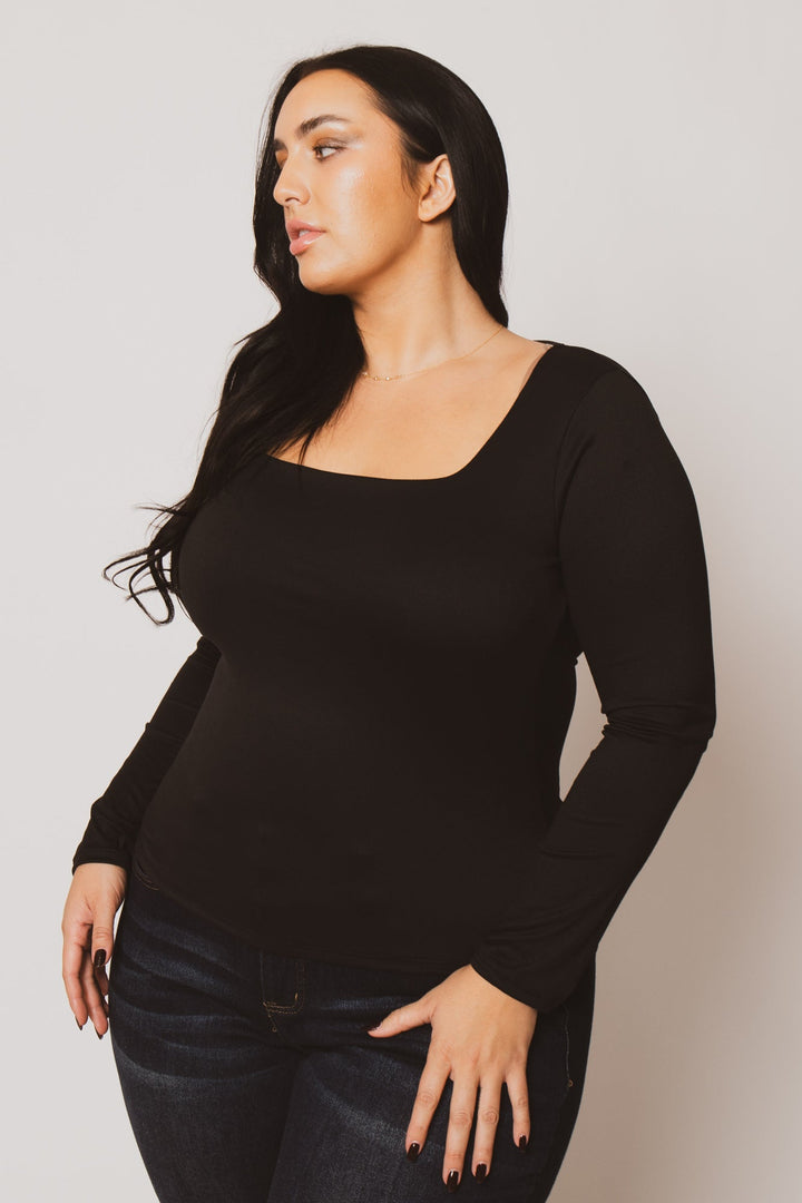 Blue Leopard Tops Plus Size Sleek Square Top - Black