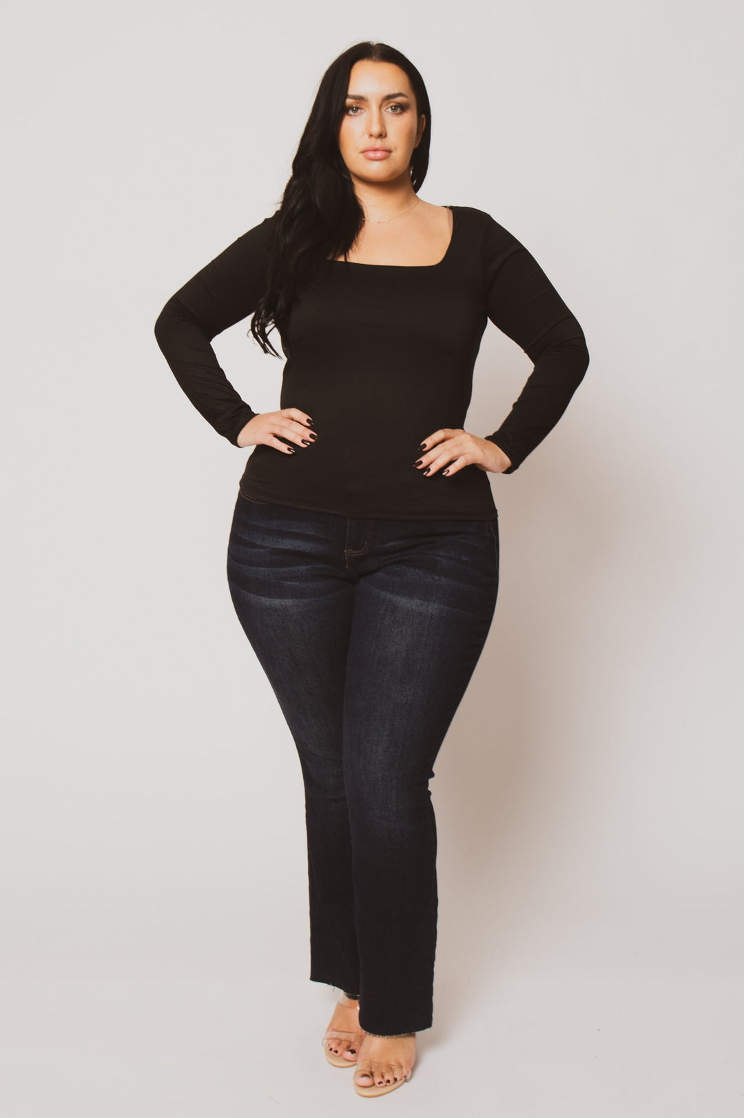 Blue Leopard Tops Plus Size Sleek Square Top - Black