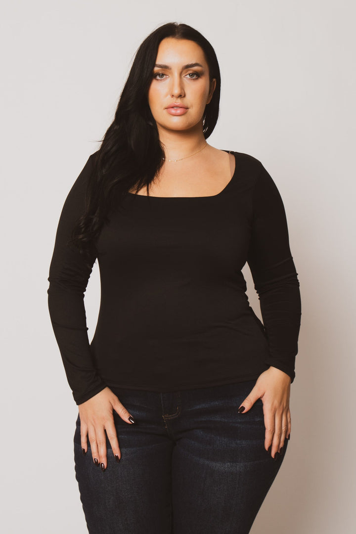 Blue Leopard Tops Plus Size Sleek Square Top - Black