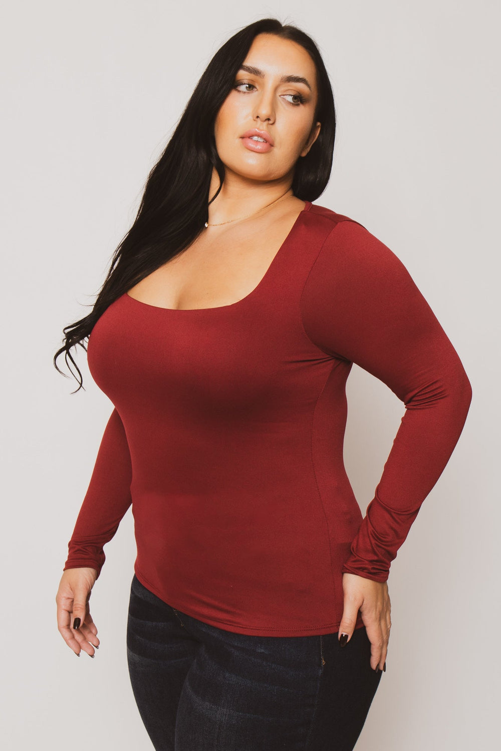 Blue Leopard Tops Plus Size Sleek Square Top - Burgundy