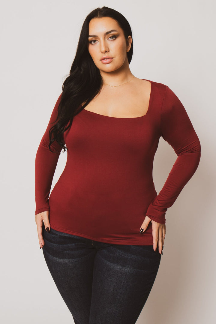Blue Leopard Tops Plus Size Sleek Square Top - Burgundy