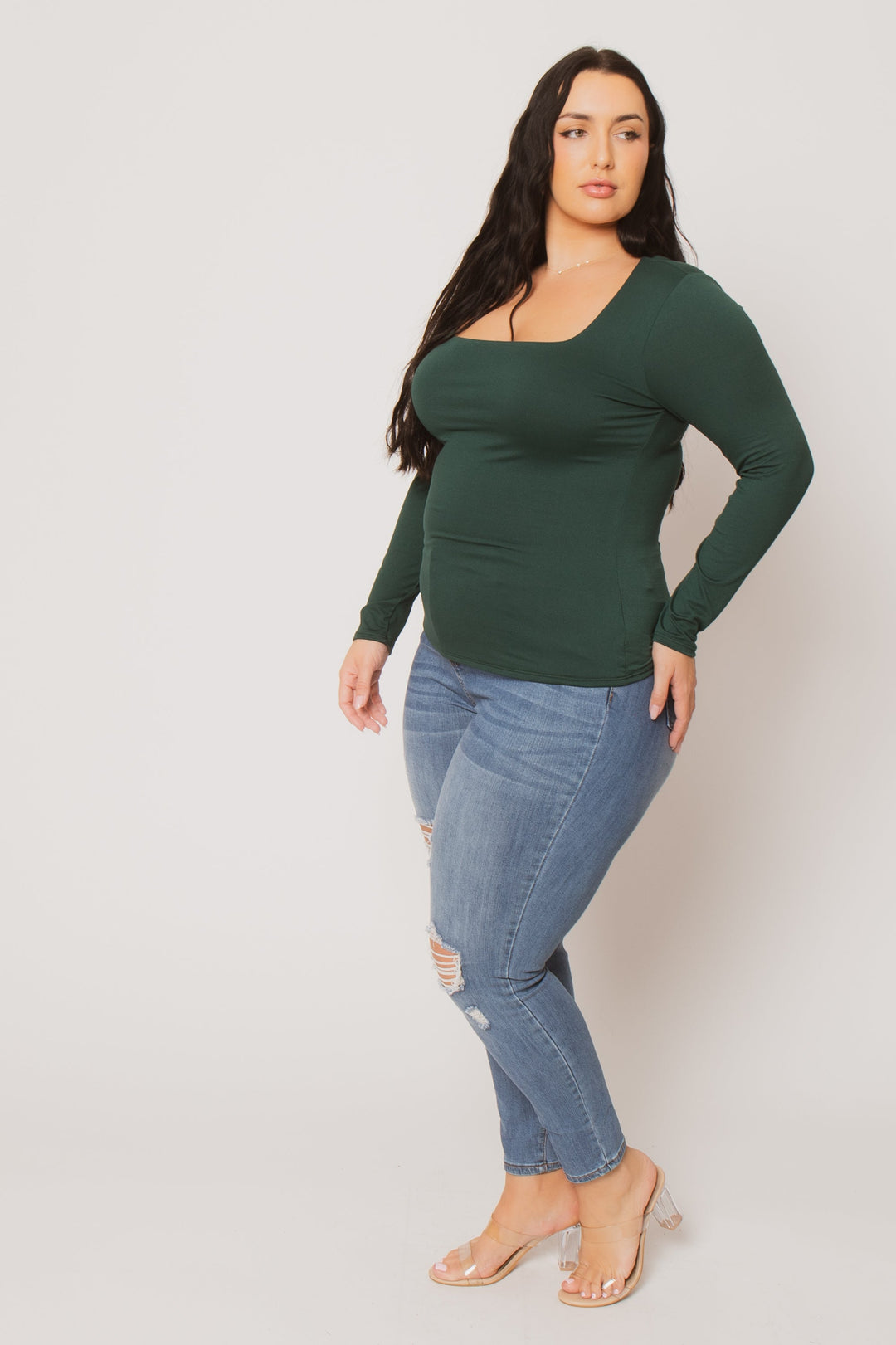 Blue Leopard Tops Plus Size Sleek Square Top - Green