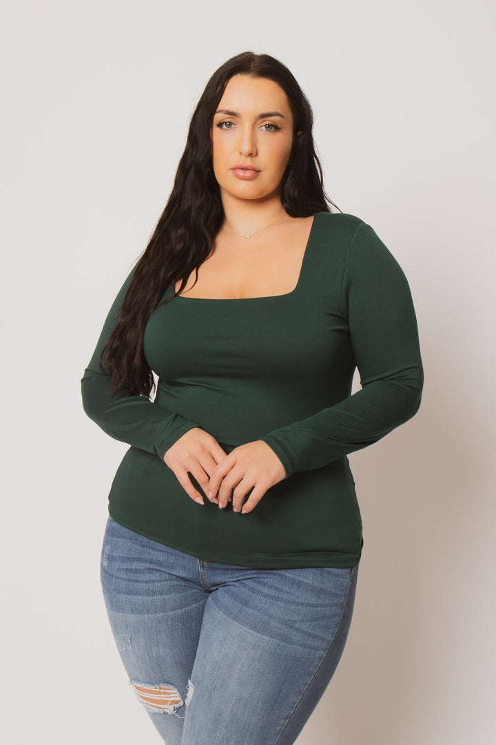 Blue Leopard Tops Plus Size Sleek Square Top - Green