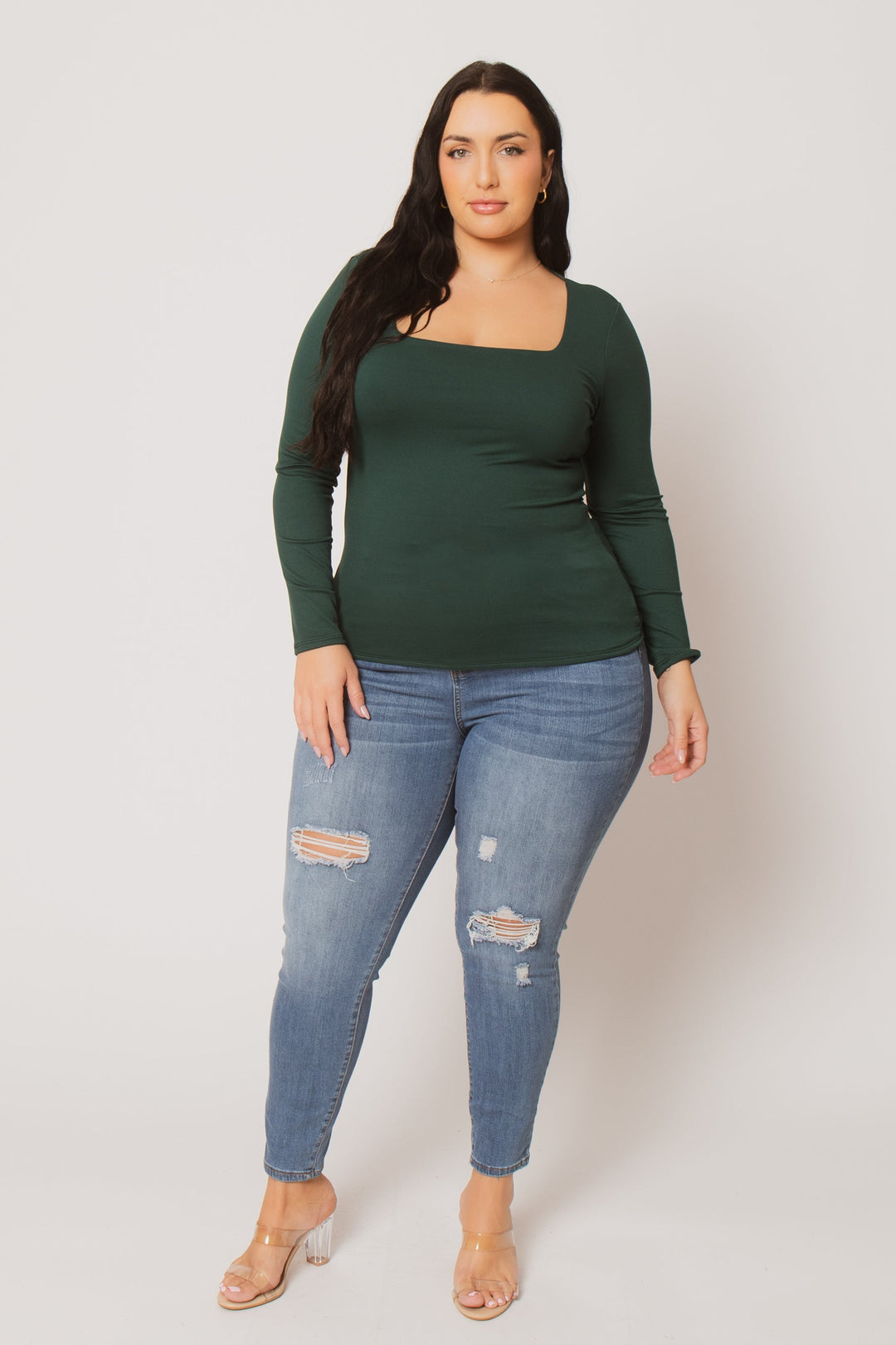 Blue Leopard Tops Plus Size Sleek Square Top - Green