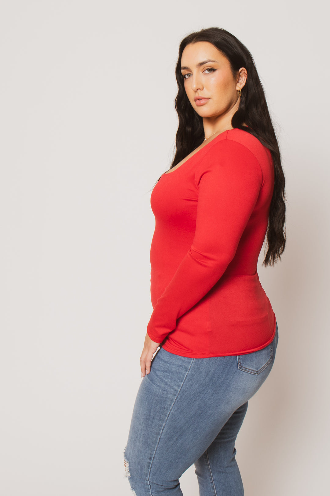 Blue Leopard Tops Plus Size Sleek Square Top - Red