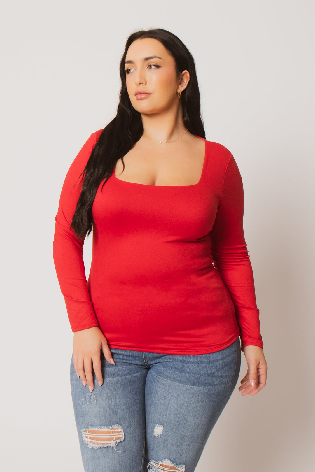 Blue Leopard Tops Plus Size Sleek Square Top - Red