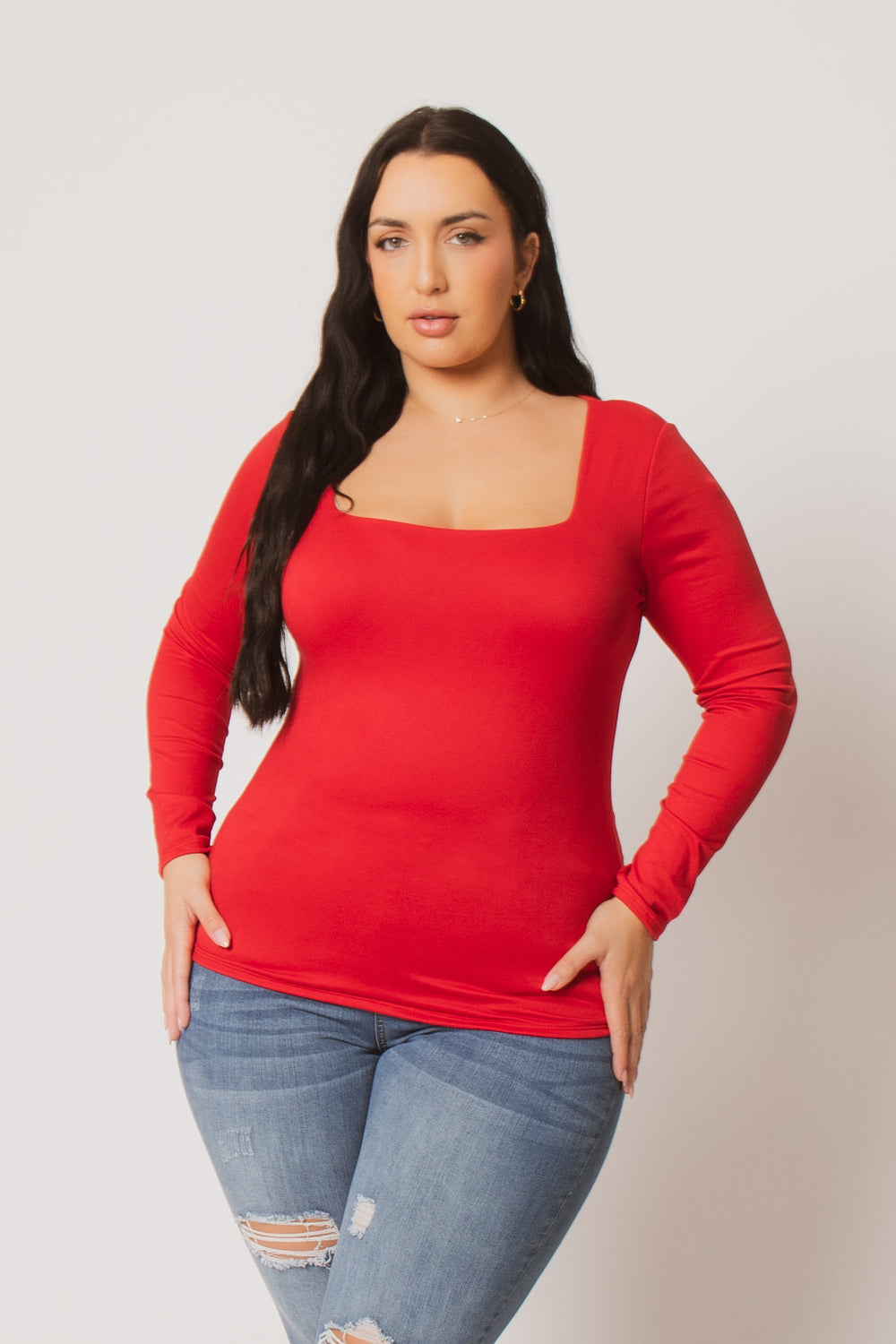 Blue Leopard Tops Plus Size Sleek Square Top - Red
