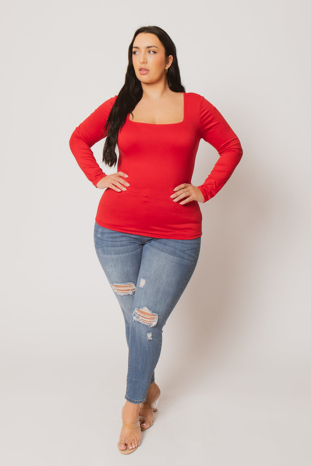 Blue Leopard Tops Plus Size Sleek Square Top - Red
