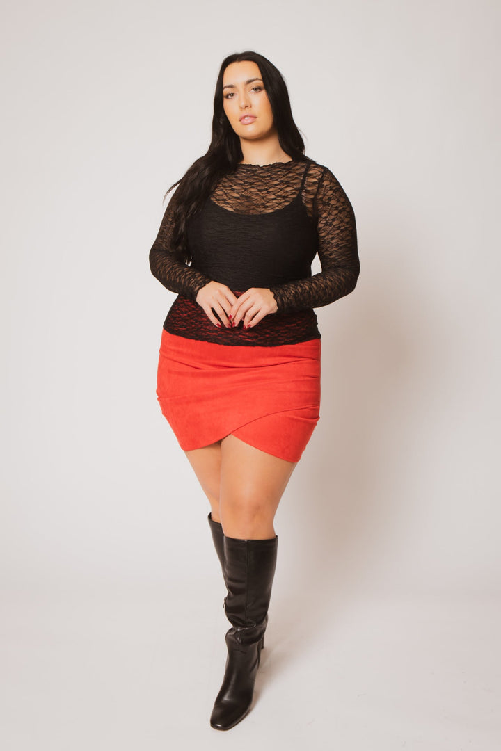 Blue Leopard Tops Plus Size Sultry Lace Top  - Black