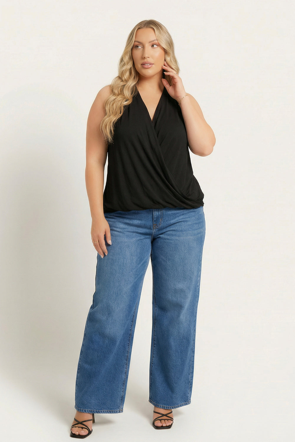 Zenana Tops Plus Size Surplice Halter Top - Black