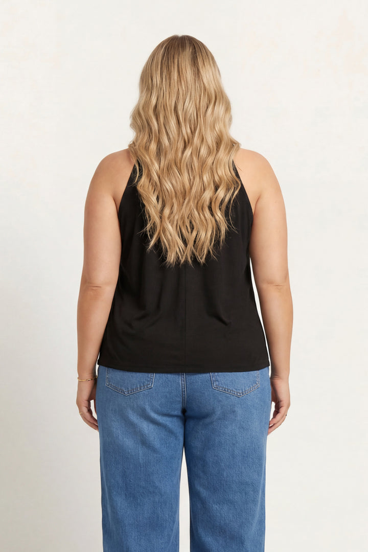 Zenana Tops Plus Size Surplice Halter Top - Black