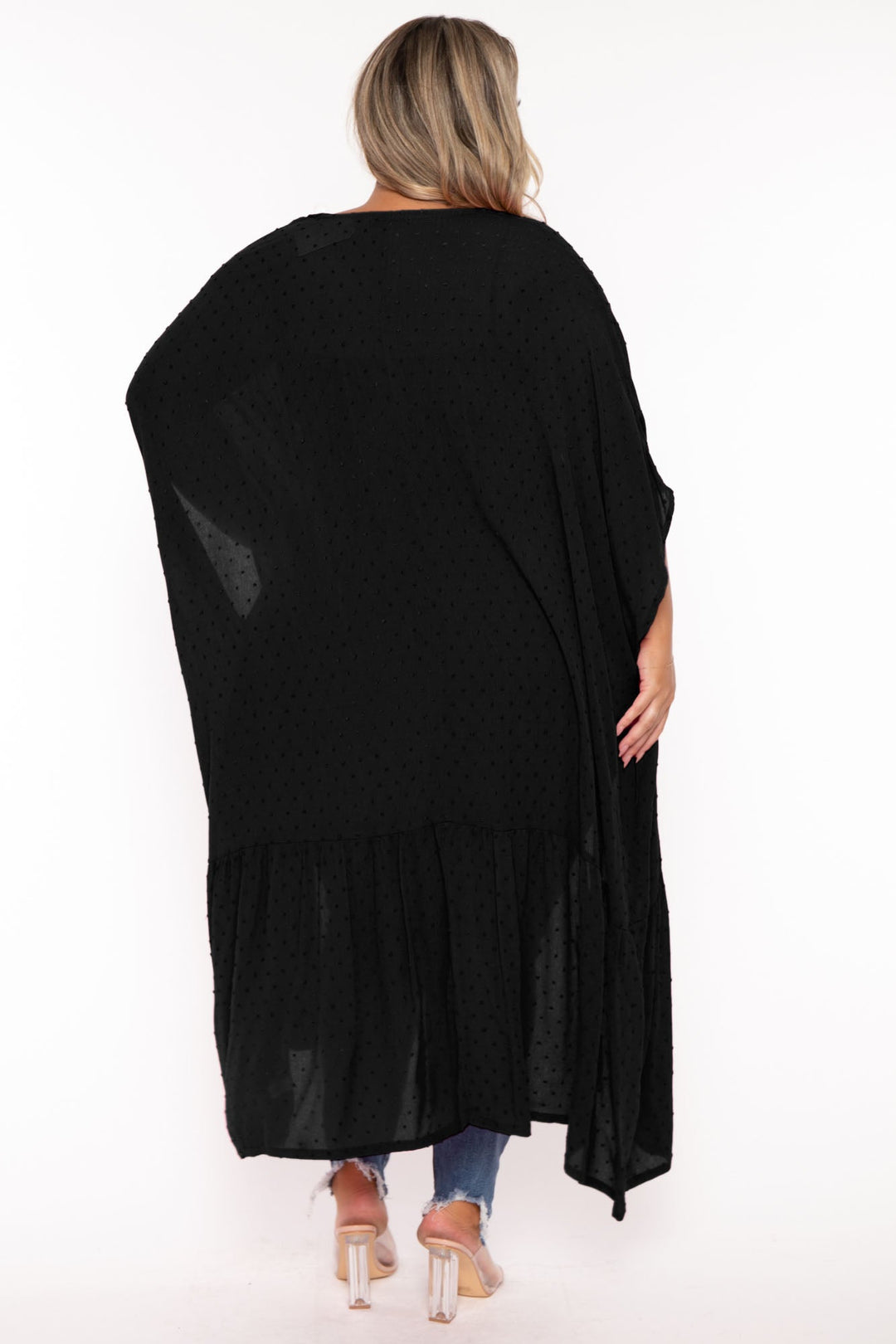 CULTURE CODE Tops One Size / Black Plus Size Swiss Dot Kimono  - Black