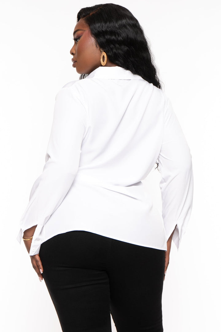ULTIMATE OFFPRICE INC Tops Plus Size Sylvia Front Tie Blouse - White