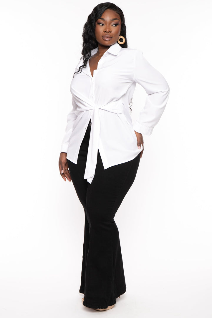 ULTIMATE OFFPRICE INC Tops Plus Size Sylvia Front Tie Blouse - White
