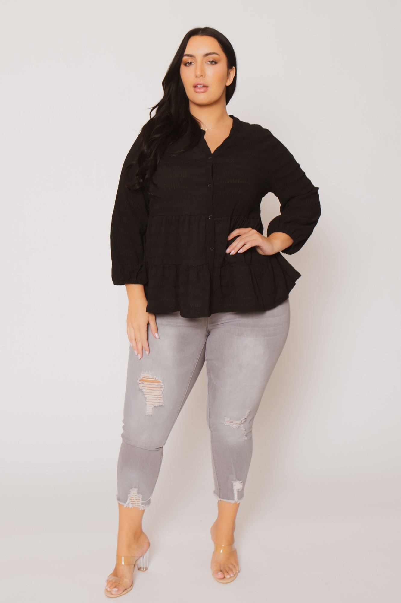 Plus Size Tessa Babydoll Top - Black – Curvy Sense
