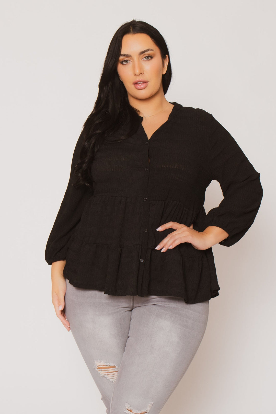 CULTURE CODE Tops Plus Size Tessa Babydoll Top - Black