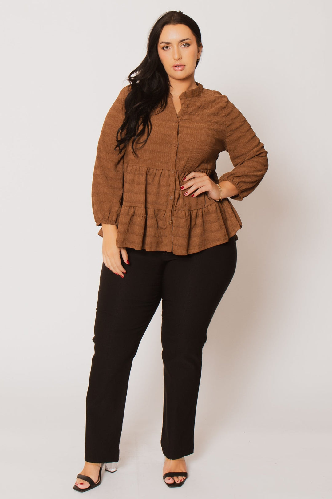 CULTURE CODE Tops Plus Size Tessa Babydoll Top - Brown