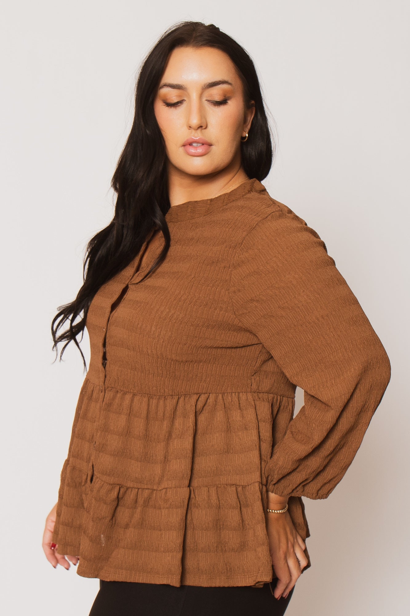 Women's Plus Size Tessa Babydoll Top - Brown - Curvy Sense