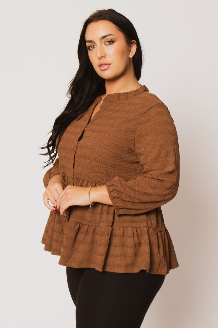 CULTURE CODE Tops Plus Size Tessa Babydoll Top - Brown